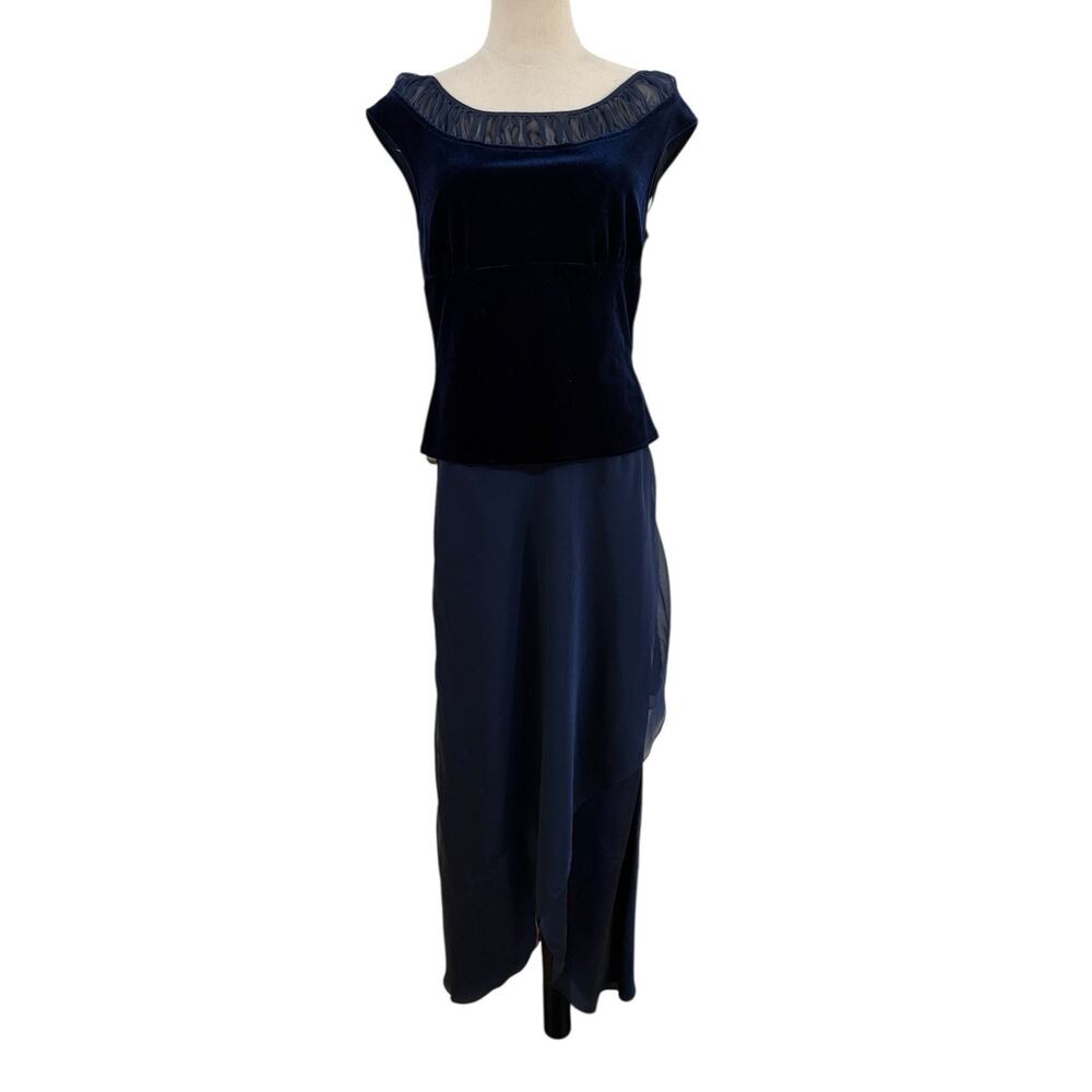 Vtg‎ 90s NWT Cachet Velvet Top Chiffon Skirt Set Sz L/10 Navy Blue Whimsy Goth
